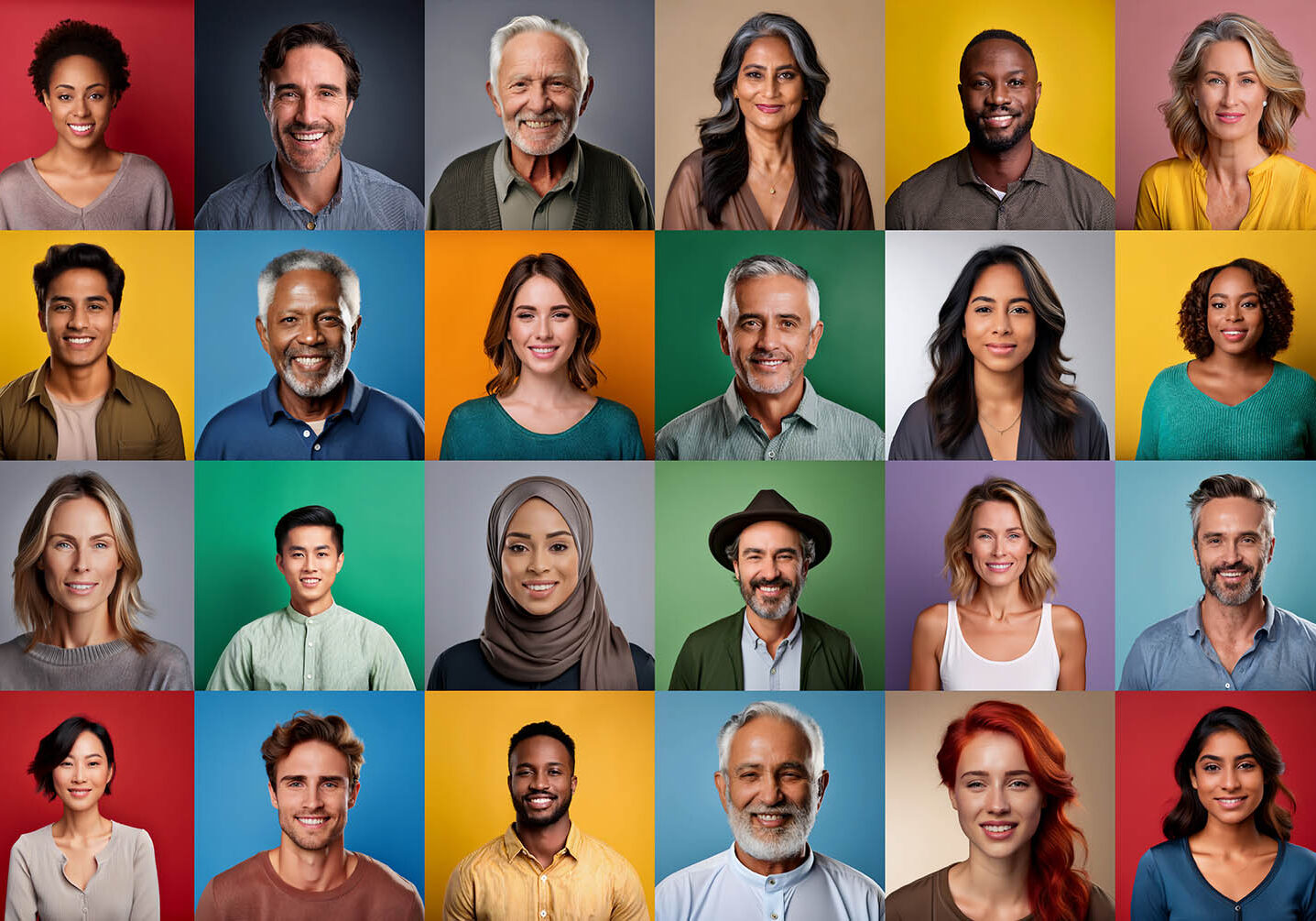 Diverse portraits of people from different ethnicities, ages, se
